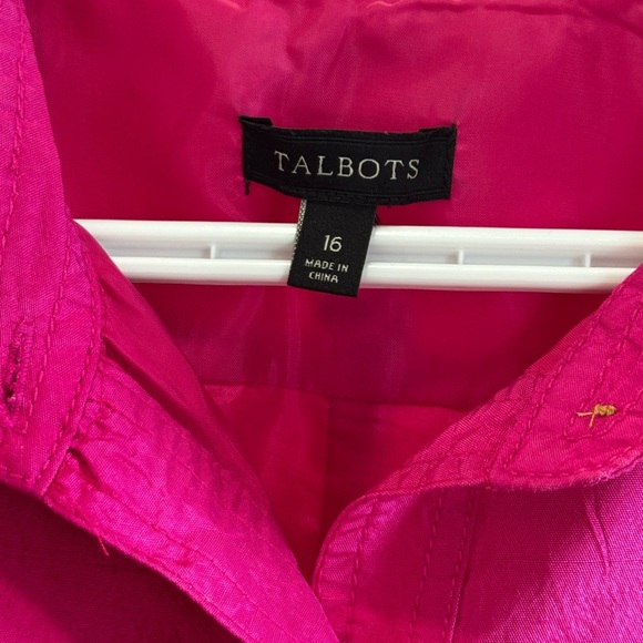 Talbots Fuchsia Pink 100% Silk Shirt Dress 16 – Belted Button Front - Picture 2 of 9